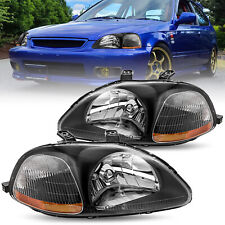 For 96-98 Honda Civic Ek Ej Black Headlights Assembly Headlamps Leftright