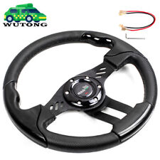 13 Racing Flat Drift Sport Leather Steering Wheel Black Horn Universal 6 Bolt