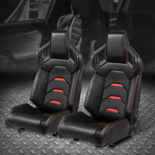 Pair Of Universal Black Vinyl Red Stitching Reclinable Racing Seats W Sliders