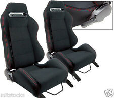 2 Black Cloth Red Stitch Racing Seats Reclinable Sliders Pontiac New 