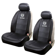 Ram Head Gray Logo Synthetic Leather Sideless Car Truck 2 Front Seat Covers Set