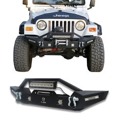 Textured Front Bumper Wwinch Plate Led Lights For 97-06 Jeep Wrangler Tj