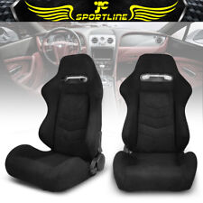 Universal Pair Reclinable Racing Seats Dual Sliders Black Suede Carbon Leather