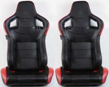 2 Tanaka Black Red Pvc Leather Racing Seat Reclinable Back Pocket Fits Mustang