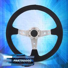 350mm 14 Universal Suede Blue Stitching Deep Dish Steering Wheel Horn Button