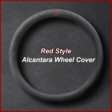 Universal 38cm Red Marke Black Suede Alcantara Leather Car Steering Wheel Cover