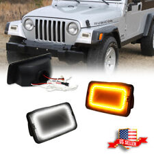 Smoked Switchback Led Front Bumper Drl Signal Lights For 97-06 Jeep Wrangler Tj