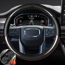 15 Carbon Fiber Car Steering Wheel Cover Black Genuine Leather For Gmc Sierra