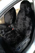 Plain Black Luxury Faux Fur Car Seat Covers - Front Pair- Universal Fit