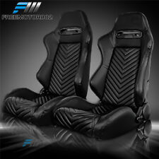 Adjustable Universal Racing Bucket Seats Black Pu Pair 2 Dual Sliders
