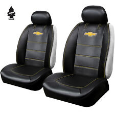 New Black Chevy Logo Car Truck Front Sideless Seat Covers Set Synthetic Leather