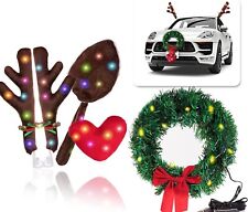 Christmas Car Reindeer Antlers Set And Car Wreath With Led Lights 12-v Plug In
