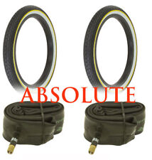 Pair Of Whitewall Yellow Line Bicycle Duro Tires Wtubes In 16 X1.75 Brick Tread