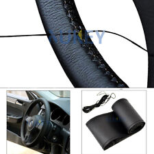 Black Thread Car Steering Wheel Cover Genuine Leather Sport Diy With Needles