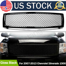 For 2007-2013 Chevy Silverado 1500 New Glossy Black Front Hood Mesh Grill Grille