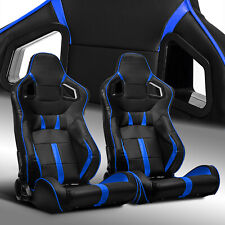 2 X Reclinable Blackblue Strip Pvc Leather Leftright Racing Bucket Seats