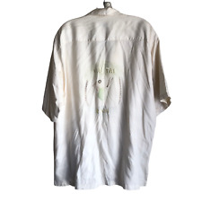 Tori Richard Mens Hawaiian Shirt Size L Beige 100 Silk Embroidered Mai Tai
