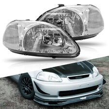 For 1996 1997 1998 Honda Chrome Civic Housing Headlights Wclear Reflector Lamps