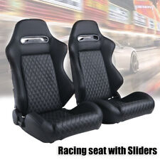 2xbucket Racing Seats Black White Stiching Leather Reclinable Universalsliders