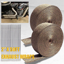 2 Rolls Titanium Exhaust Wrap Kit Lava Fiber 2 X 50 Ft With Stainless Ties