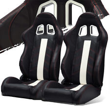 Black Pvc Leatherwhite Stripred Stitching Leftright Recaro Style Racing Seats