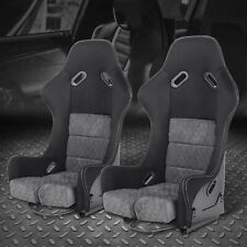Pair Universal Gray Suede Leather Fixed Position Racing Bucket Seats W Sliders