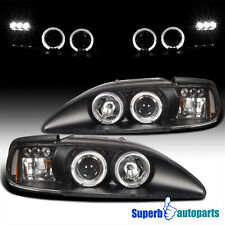 Fits 1994-1998 Ford Mustang Dual Halo Projector Headlights Led Bar Black