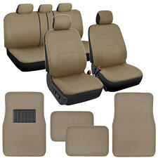 Solid Beige Car Seat Covers Set Complete W Front Rear Carpet Floor Mats
