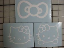 Three White Hello Kitty Vinyl Decal Car Window Bumper Sticker Bow Jdm Ipad Cat