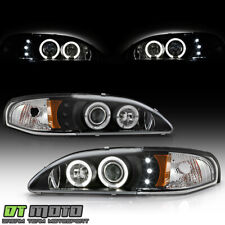 Black 94-98 Ford Mustang Dual Halo Projector Led Headlights Lights Leftright