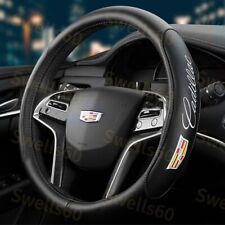 Black New 15 Diameter Car Steering Wheel Cover Genuine Leather For Cadillac