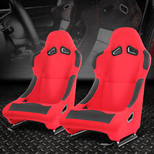 Pair Universal Red Woven Fabric Fixed Position Racing Bucket Seats W Sliders