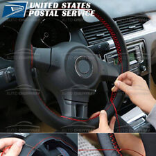 Car Steering Wheel Cover Blackred Genuine Leather Diy With Needles And Thread