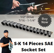 14 Piece S-k Socket Set Sae 12 Drive Set 716 - 1 14 Usa 12 Point Tools