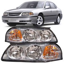 Headlights Halogen Chrome Left Right Pair Set Fits 2000-2005 Chevrolet Impala