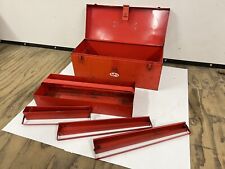 Vintage Snap-on Red Metal Tool Box With Tray And 3 12 Socket Trays 21x9x9