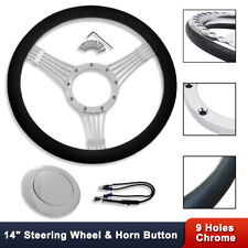 14 Billet Chrome Banjo Style Steering Wheel W Half Wrap Leather Horn Button