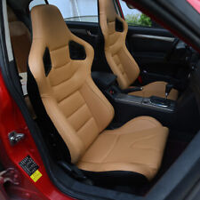 2pcs Car Racing Seats Pu Leather Recline Adjustable Bucket Seats W2 Sliders Tan
