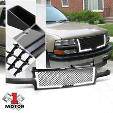 Black 3d Wave Mesh Bumper Grille Wled Bar Drl For 99-02 Chevy Silveradotahoe