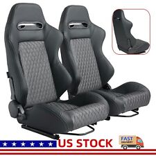 Racing Seat Pair Universal Black Leather Reclinable Bucket Sport Seat Set Of 2