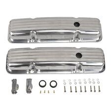 Polished Aluminum Finned Short Valve Cover For Sbc Small Block Chevy 350 58-86