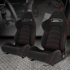Pair Universal Black Woven Fabric Red Double Stitching Reclinable Racing Seats