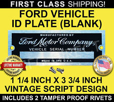 Serial Number Ford Id Tag Data Plate Vintage Script Design Custom Blank Usa