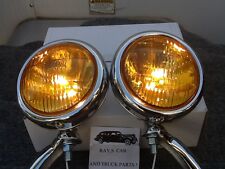 New Pair Of 12 Volt Small Vintage Style Fog Lights With Chrome Brackets 
