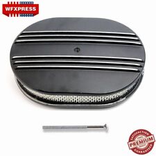 12 Oval Half Finned Black Aluminum Air Cleaner For Classic Chevy Ford Hot Rod