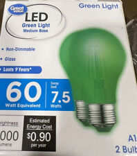 New 2-pack Green Blue Light Led Bulb 7.5 Watts 60w Equivalent A19 Lamp E26