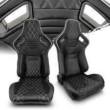 Universal Black Pvc Leatherwhite Stitch Leftright Recaro Style Racing Seats