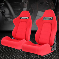 Pair Universal Red Woven Fabric Reclinable Racing Seats W Bottom Mount Sliders