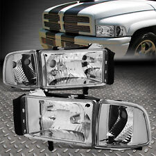 For 94-02 Dodge Ram 1500 2500 3500 Chrome Housing Clear Corner Headlight Lamps