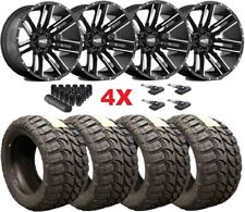 20x12 Black Milled Wheels Rims Tires 33 12.50 20 Sierra Silverado 1500 Moto Fue